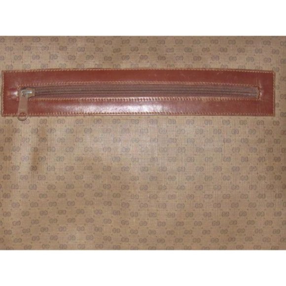 Gucci Vintage Brown Leather Envelope Clutch Small G Logo Print Coated Canvas - Picture 6 of 12